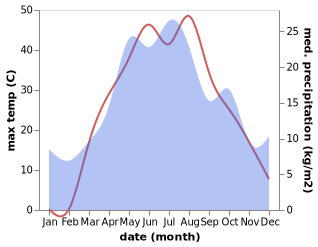 temperature and rainfall during the year in Nizhniy Baskunchak