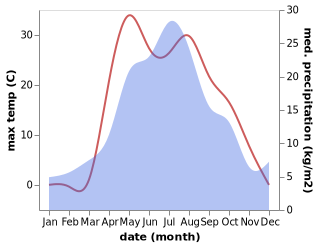 temperature and rainfall during the year in Davlekanovo