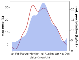 temperature and rainfall during the year in Verkhniy Avzyan