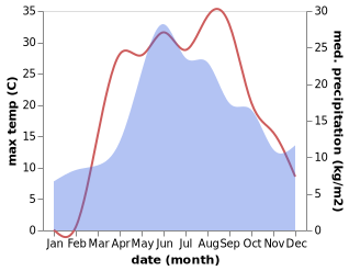 temperature and rainfall during the year in Borisovka