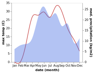 temperature and rainfall during the year in Gubkin