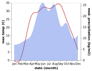 temperature and rainfall during the year in Roven'ki