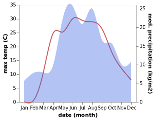 temperature and rainfall during the year in Dubrovka