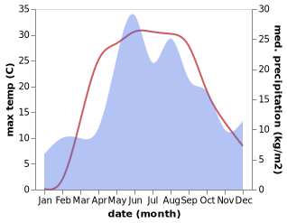 temperature and rainfall during the year in Klimovo