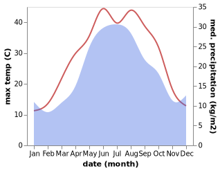 temperature and rainfall during the year in Kizlyar