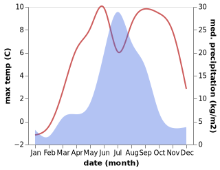 temperature and rainfall during the year in Bol'shoye Goloustnoye