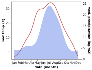 temperature and rainfall during the year in Novobiryusinskiy