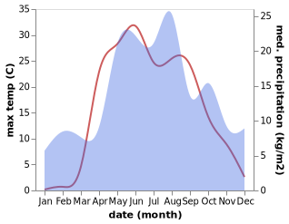 temperature and rainfall during the year in Kaminskiy