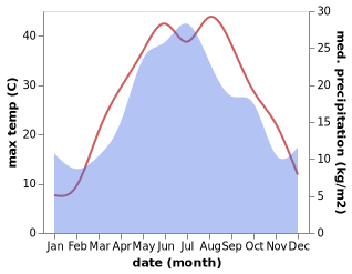 temperature and rainfall during the year in Priyutnoye