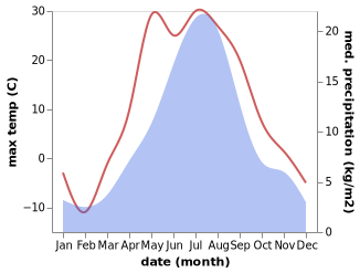 temperature and rainfall during the year in Palana