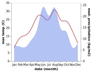 temperature and rainfall during the year in Kurdzhinovo