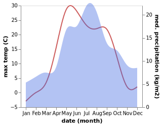 temperature and rainfall during the year in Dem'yanovo