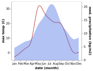 temperature and rainfall during the year in Mikun'