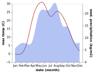 temperature and rainfall during the year in Vetluzhskiy