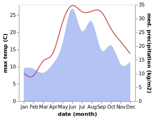 temperature and rainfall during the year in Abrau-Dyurso