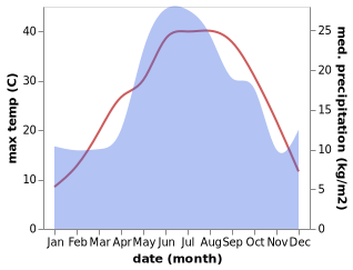 temperature and rainfall during the year in Alekseyevskaya