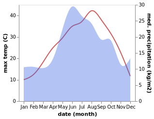 temperature and rainfall during the year in Bryukhovetskaya