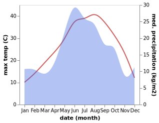 temperature and rainfall during the year in Dmitriyevskaya