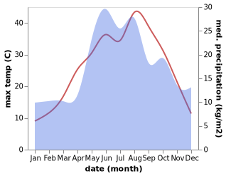 temperature and rainfall during the year in Dolzhanskaya