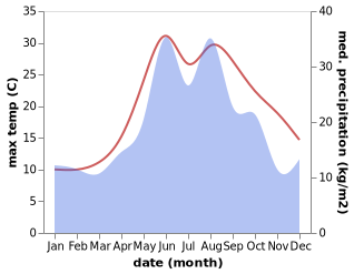 temperature and rainfall during the year in Ol'ginka