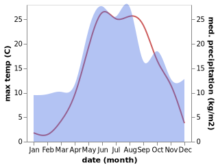 temperature and rainfall during the year in Shabel'sk