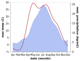 temperature and rainfall during the year in Dalmatovo