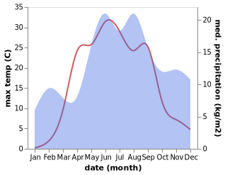 temperature and rainfall during the year in Budogoshch'