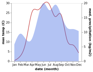 temperature and rainfall during the year in Kopor'ye