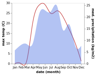 temperature and rainfall during the year in Krasnogorskiy