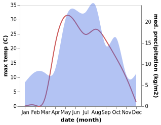 temperature and rainfall during the year in Medvedevo