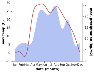 temperature and rainfall during the year in Bol'shoye Boldino