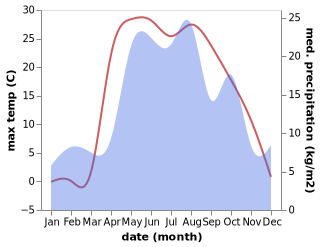 temperature and rainfall during the year in Buturlino