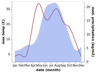 temperature and rainfall during the year in Bolotnoye