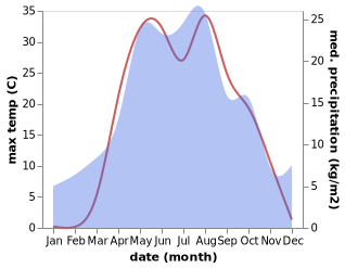 temperature and rainfall during the year in Koltubanovskiy