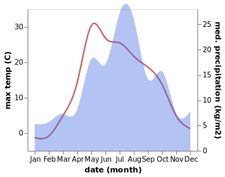 temperature and rainfall during the year in Dobryanka