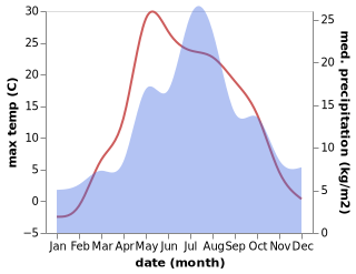 temperature and rainfall during the year in Solikamsk