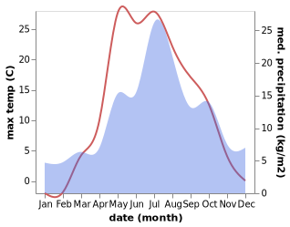 temperature and rainfall during the year in Staryy Biser