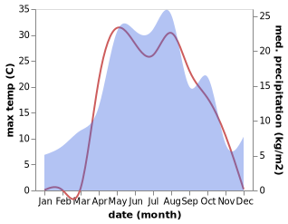 temperature and rainfall during the year in Sukhodol