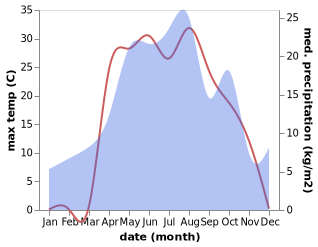 temperature and rainfall during the year in Bazarnyy Karabulak