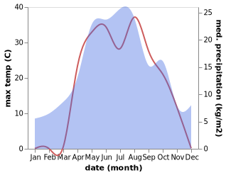 temperature and rainfall during the year in Perelyub