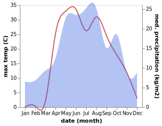 temperature and rainfall during the year in Rovnoye