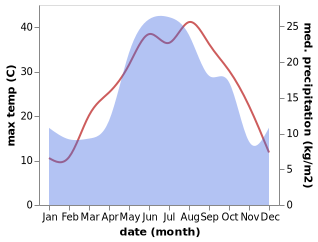 temperature and rainfall during the year in Blagodatnoye