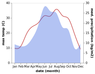 temperature and rainfall during the year in Kursavka