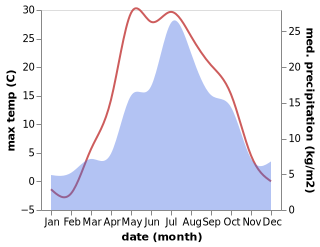 temperature and rainfall during the year in Nizhnyaya Sinyachikha