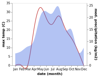 temperature and rainfall during the year in Leninogorsk