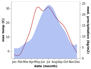 temperature and rainfall during the year in Borovskiy