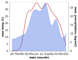 temperature and rainfall during the year in Alekseyevskaya