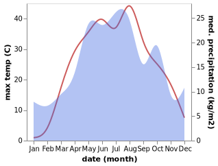 temperature and rainfall during the year in Srednyaya Akhtuba