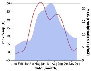 temperature and rainfall during the year in Kichmengskiy Gorodok