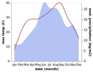 temperature and rainfall during the year in Gadzin Han